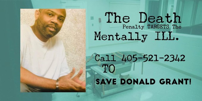 1. #DonaldGrant shouldn't be on death row! He suffers from severe mental illness and brain damage. He needs to be treated, not executed! We need to tweet/call/write <a href="/GovStitt/">Governor Kevin Stitt</a> and ask for mercy. Join us, say NO to an unconstitutional execution! #StopExecutions 
<a href="/OKCADP/">OK-CADP</a>