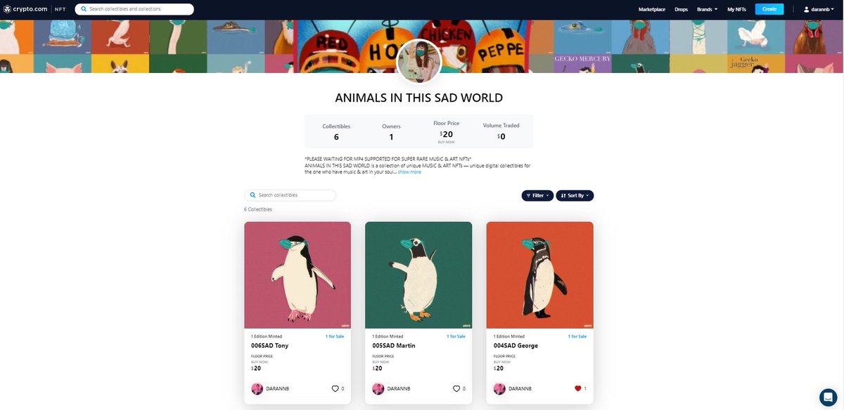 😷OUR SAD ANIMALS MOVED TO <a href="/cryptocom/">Crypto.com</a> 
PLEASE FEEL FREE TO SUPPORT THEIR JOURNEY PATH🌍
🔥SUPER RARE PIC WITH SOUND COMING SOON (PLEASE WAITING FOR MP4 SUPPORTED)
crypto.com/nft/collection…
#nftcollectors #NFTartist #NFTCommunity #nftcollector #NFTs  #NFTTHAILAND #NFTdrop #Cryptocom