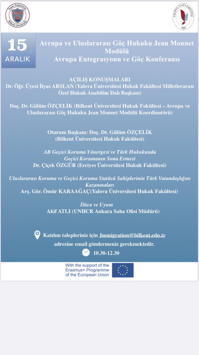Bu dönemki son Avrupa Entegrasyonu ve Göç Konferansımız yarın, Yalova Üniversitesi Hukuk Fakültesi işbirliğiyle. İlgilenenler için 👇🏻