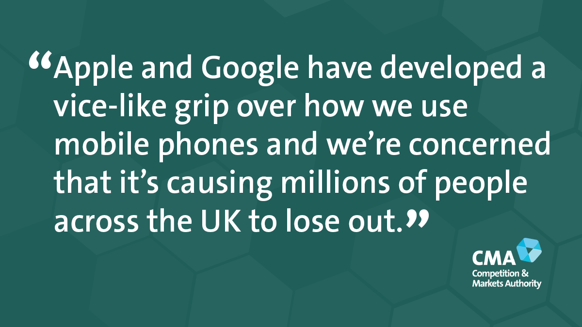 📱 Our provisional findings suggest #Apple and #Google’s substantial market power across mobile operating systems, apps stores and browsers could be negatively affecting consumers. A thread 🔽.

[1/5]