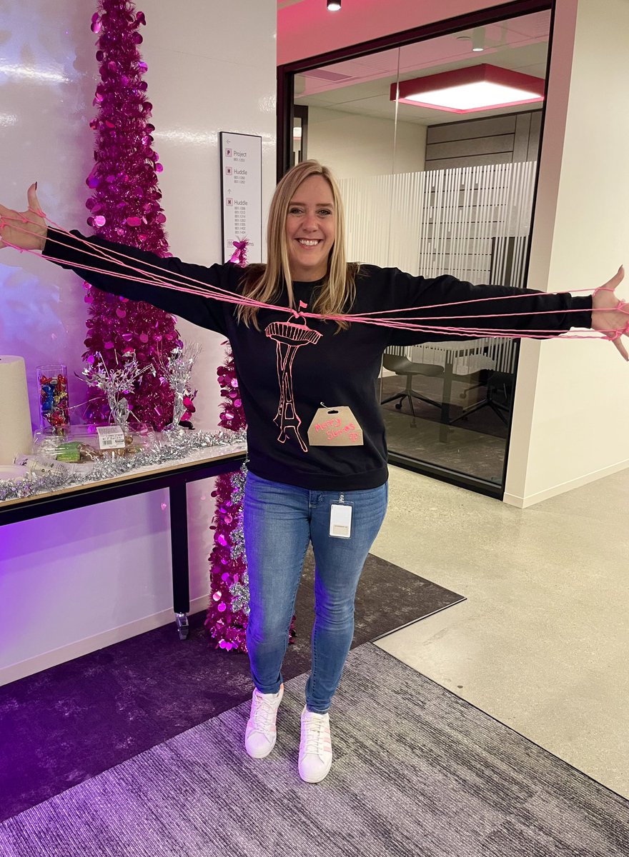 cmaclife_23's tweet photo. I got a little creative with my @TMobile ugly holiday sweater this year. Can you tell what I was inspired by? This was my attempt at drawing our 5G network lighting up the space needle. #Merry5G-mas #5GForGood #3DArt #TMobile5GNetwork https://t.co/w53M6Nosfm
