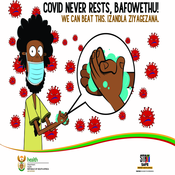 Zenzele_TFIO's tweet photo. Covivi crept in, and therefore it is important to mask up and sanitize your hands frequently. Unga worry, keep yourself and others safe skhokho! 
Covid Never Rests! 
#StaySafe
#IzandlaZiyagezana 

@HealthZA 
@CDCSouthAfrica https://t.co/mv4mYPM8NU
