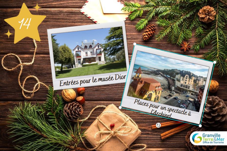 #Calendrierdelavent 100% made in #destination Granville Terre et Mer sur notre page #Facebook ▶swll.to/MdqxS
J14 à gagner : entrées pour le @museedior et places pour un #spectacle à l'Archipel <a href="/ville_granville/">Granville Normandie</a> 
#Noel #Noel2021 #CalendrierAvent #CONCOURS #Normandie