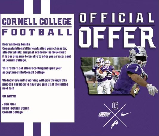 annthonyy24's tweet photo. Blessed to receive my first official offer from @CornellRamsFB 
Thank you @ERCoachMedrano @TGoncch for all the guidance during this process. #Bluepride @WeAreERFootball @ERHS_Athletics_ @ElRanchoHS https://t.co/ai4BCxtQl9