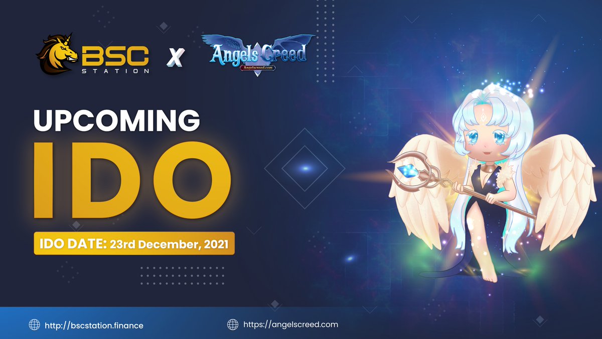 <a href="/AngelsCreedGame/">Angels Creed|Play To Earn</a>, incubated by BSCStation, is launching on our launchpad!
🗓️December 23
🔐Guaranteed round: stake min.15K BSCS or a required amount of LP tokens at: stake.bscstation.finance/#/ido-pools
📝Community round: sign up at bit.ly/31ZBEQS

Details: bscstation.substack.com/p/angels-creed…
