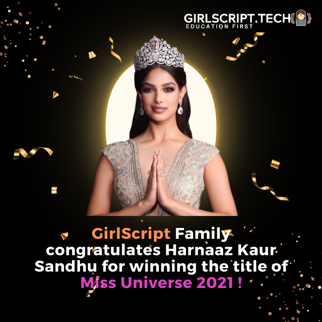 Heartfelt Congratulations @HarnaazSandhu 👑 from <a href="/Girlscript1/">GS Labs (by GirlScript Foundation)</a> Family. 🧡

We are Proud of you.😇
The strength of #India and its woman at the global stage of #MissUniverse2021.

Positivity, Confidence and persistence are key in life, so never give up. 😊

#GirlScript #MissUniverse