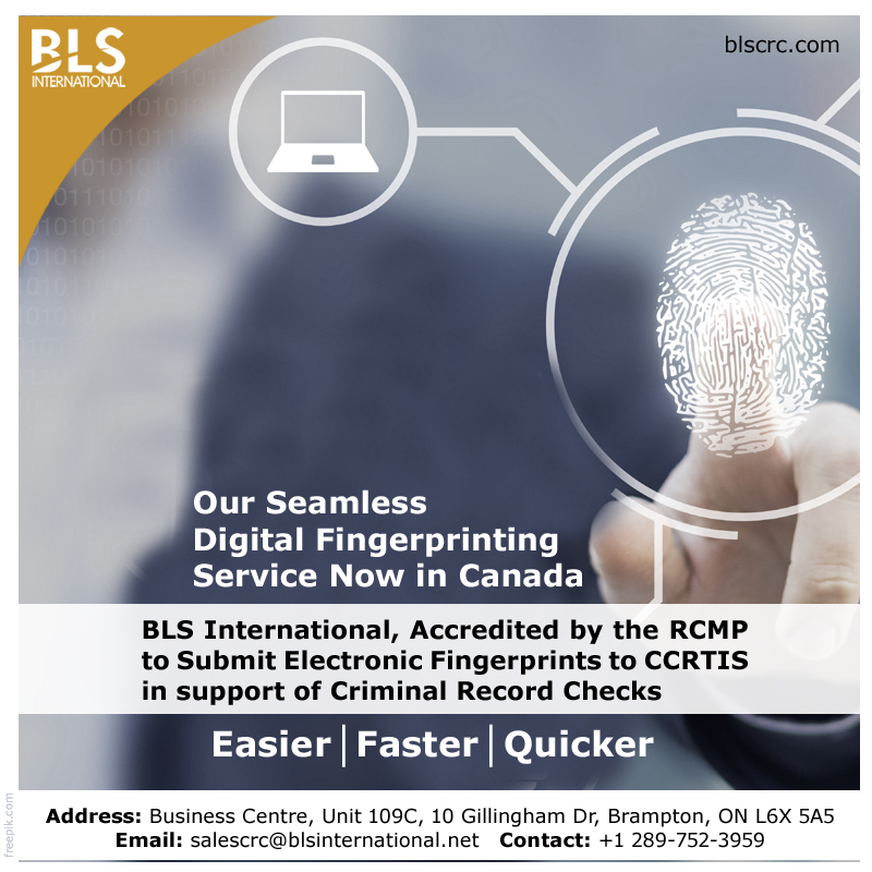 blscrc's tweet photo. #BLSInternational has been accredited by the #RCMP to submit #ElectronicFingerprints to #CCRTIS in support of criminal record checks. To apply, call us on +1 289-752-3959 or visit: https://t.co/r1GVVNV0oJ
#Canada #DigitalFingerprinting #Brampton
#BLSCRC #Applynow @canada https://t.co/N7thy0M1Xd
