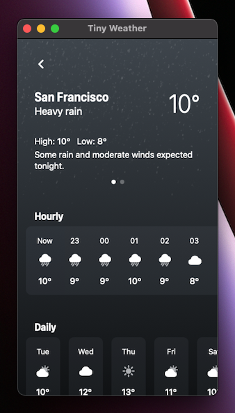tinyweatherapp's tweet photo. @godard P.S. If you have an M1 mac it's actually possible to run Tiny Weather already, although it's not the best experience. 😄 https://t.co/qzLJZzTf2d