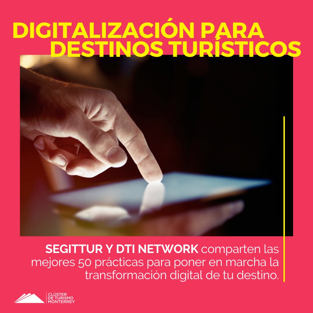 ClusterTurMTY's tweet photo. ¿Ya conoces la "Guía de buenas prácticas en digitalización para destinos turísticos inteligentes" de @SEGITTUR Y #DTINETWORK?
Da un recorrido por 56 destinos e identificando once #retos como los principales en la adopción de herramientas tecnológicas. 💡
https://t.co/pHyshfwSu5 https://t.co/MxQSm4VB6k