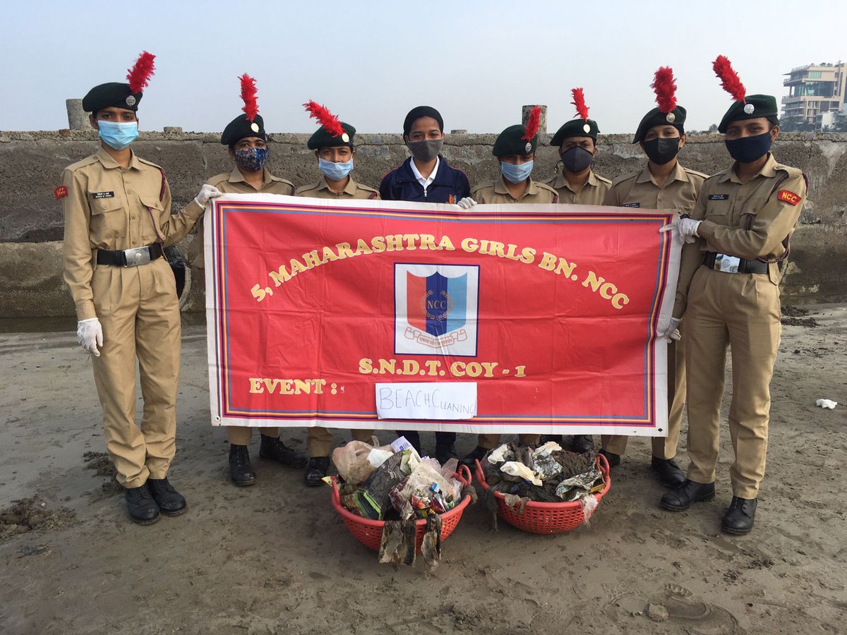 Tanuvedak's tweet photo. NCC cdt of SNDT COMPANY 1,5 Maharashtra Girls Battalion ,MUMBAI A GROUP, NCC Dte Maharashtra
Conducted Beach Cleaning and collected  8Kg plastic garbage. 
@HQ_DG_NCC 
@ncc_dte
@drajaykumar_ias 
@MaximumUnity 
@mumbai_gp

#Ncc
#teamMumbaiAGroup https://t.co/Qo7LmJCHIe