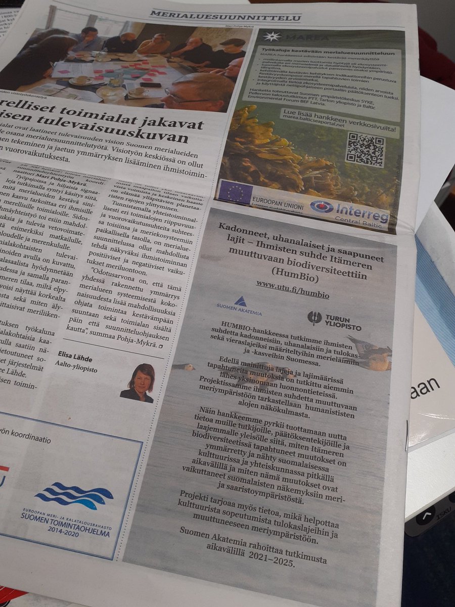 HumBio_project's tweet image. HumBio -hankkeen mainos tuoreessa #merialuesuunnittelu lehdessä. @UniTurku @MSP_FIN @SuomenAkatemia #itämeri #biodiversiteetti #luontokato #meriluonto #saaristoluonto #environmentalhumanities