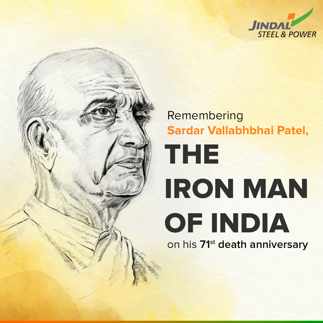 JindalSteel_In's tweet photo. Let’s pay tribute to Sardar Vallabhbhai Patel on his death anniversary, ‘The Iron Man of India’ who laid the foundation of a strong, empowered and prosperous nation. https://t.co/IGMOAJv6Nu