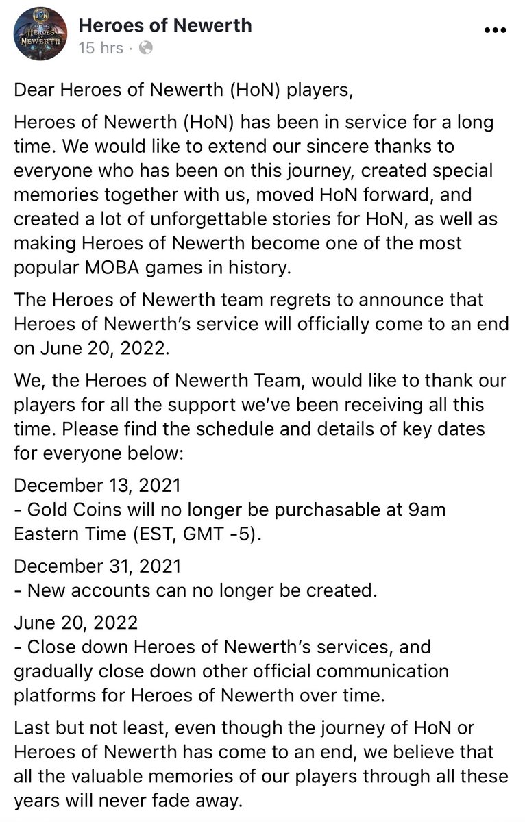 ZyoriTV's tweet photo. The end has finally come for @heroesofnewerth 

It was a fun game but very poorly managed, especially as an esport… almost surprised that HoN lasted this long!

Truly the end of an era. https://t.co/vxJbfnreZE