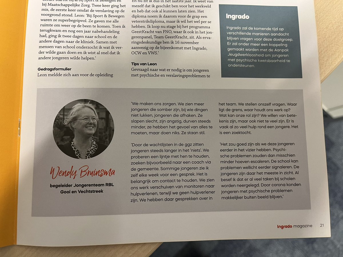 Bijdrage van onze collega Wendy in het <a href="/Ingrado1/">Ingrado</a> magazine over psychisch kwetsbare jongeren