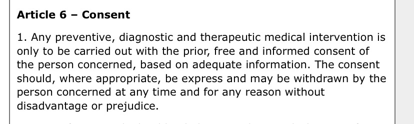 (2005) UNESCO Declaration on Bioethics and Human Rights Article 6 paragraph 1: