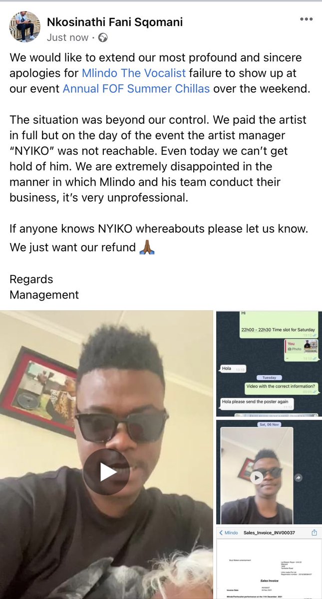 fanzito_sq's tweet photo. We are extremely disappointed in the manner in which @MlindoRSA and his team conduct business, it’s very unprofessional. We didn’t even get an apology from them for not honouring our event🤦🏾‍♂️🤦🏾‍♂️ Please Rt for awareness
Cc: @djsbu @DjMaphorisa__ @KabzaDeSmall_ @keupzZ https://t.co/GtQi0OZDsE