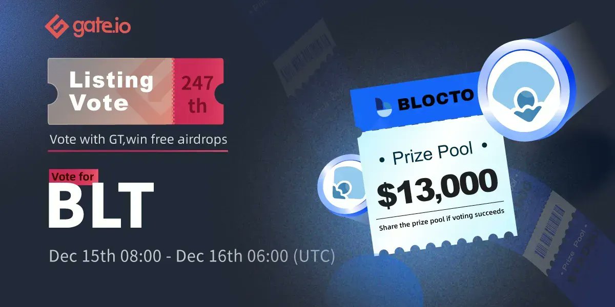 Gate.io (@gate_io) on Twitter photo Gate.io #247 Listing Vote <a href="/BloctoApp/">BloctoApp (🐚,🐚)</a>🤗
Time: Dec 15th 08:00 - Dec 16th 06:00 UTC⏱️
$13,000 $BLT Giveaway for You:
👉Join Now: gate.io/en/questionnai…
👉Vote: gate.io/poll/votelist/…
👉Details: gate.info/article/24290/… Gate.io #247 Listing Vote <a href="/BloctoApp/">BloctoApp (🐚,🐚)</a>🤗
Time: Dec 15th 08:00 - Dec 16th 06:00 UTC⏱️
$13,000 $BLT Giveaway for You:
👉Join Now: gate.io/en/questionnai…
👉Vote: gate.io/poll/votelist/…
👉Details: gate.info/article/24290/…