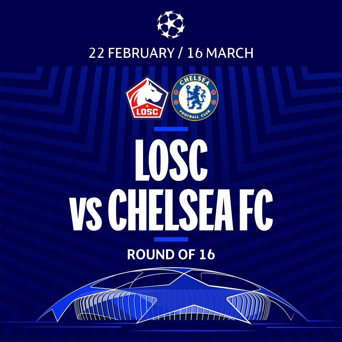 losclive's tweet photo. 📅 Les Dogues connaissent la programmation de leur huitième de finale face à @ChelseaFC 👊

✈ Match aller le 22 février 2022 à Stamford Bridge
🏟 Match retour le 16 mars 2022 au @StadePM 

#CHELOSC #LOSCCHE #UCL https://t.co/maWyeXQnSx