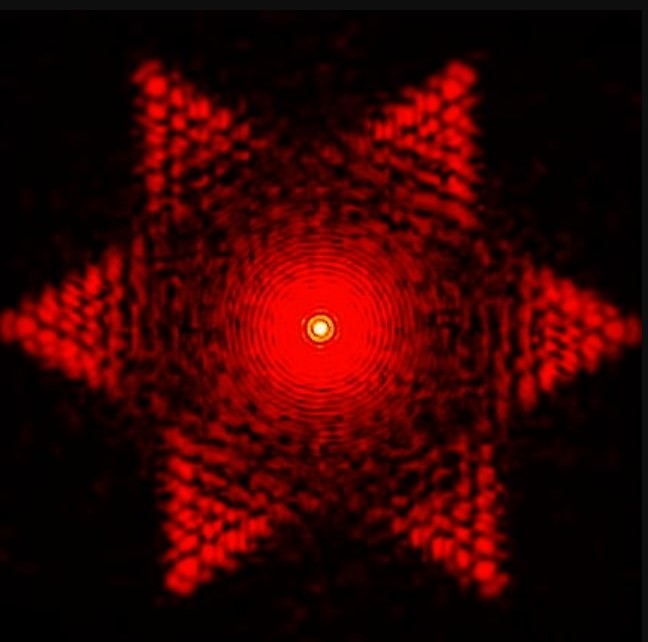 Image of the Month for December: Coloured FFT of a defocused STEM probe on [111]-oriented hematite using the FEI Titan TEM (Credit: Dr. Ahin Roy) @NicolosiGroup <a href="/cranntcd/">cranntcd</a> <a href="/ambercentre/">AMBER</a>