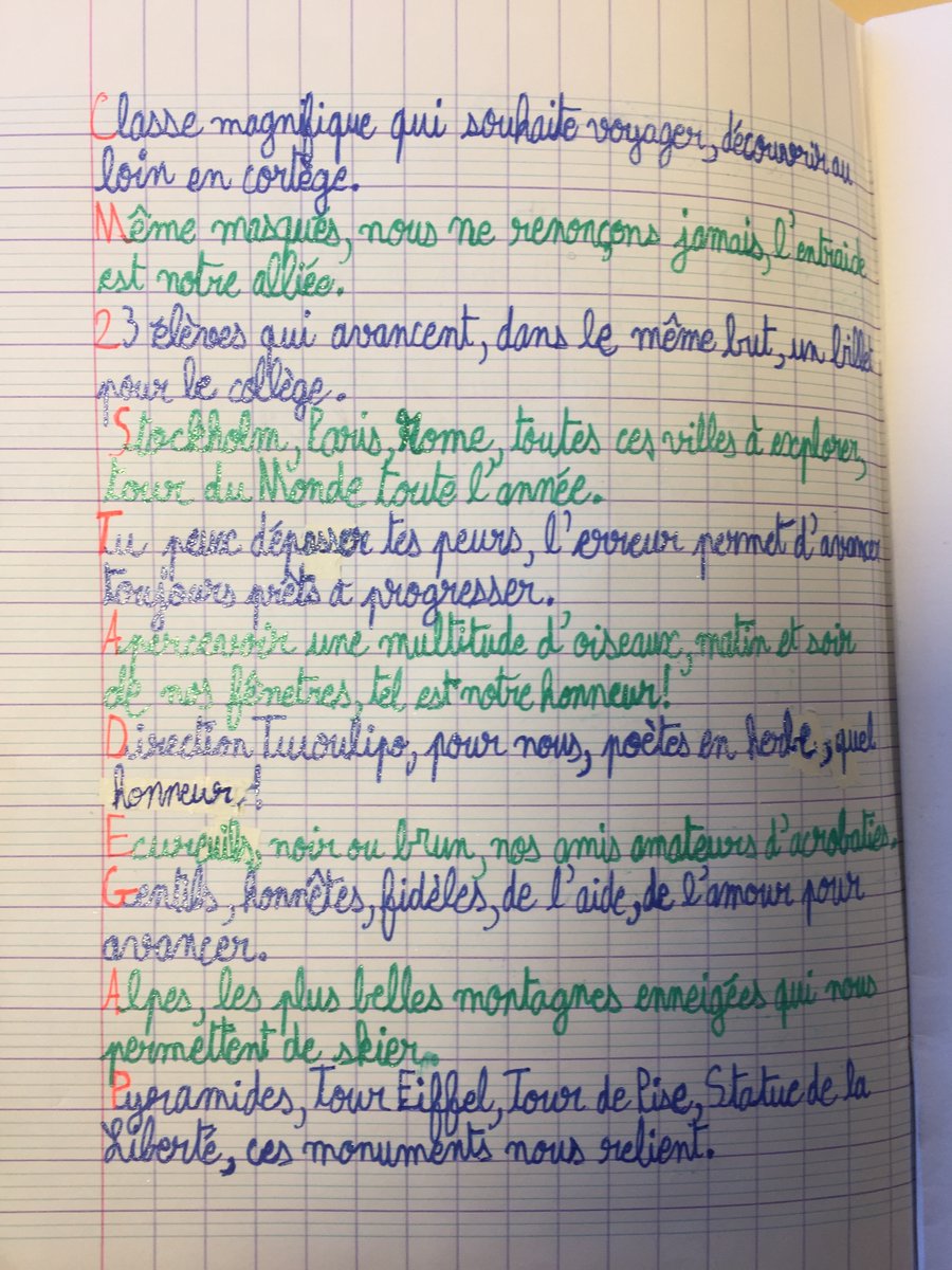 #Twoulipo #EQ32 Voici notre acrostiche présentant notre classe de CM2.