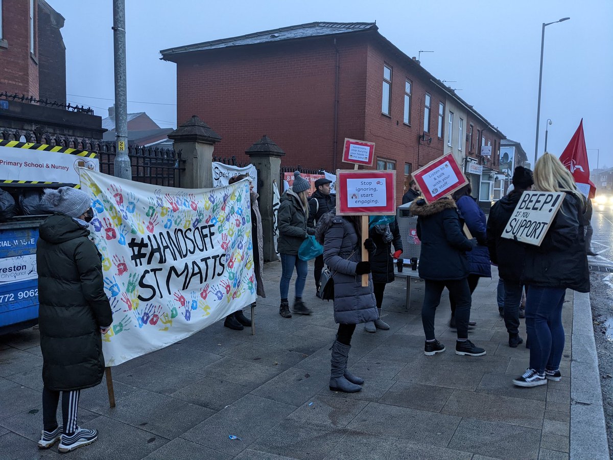 On the picket line with <a href="/NEUnion/">National Education Union</a> members striking against academisation at St.Matthews in Preston: