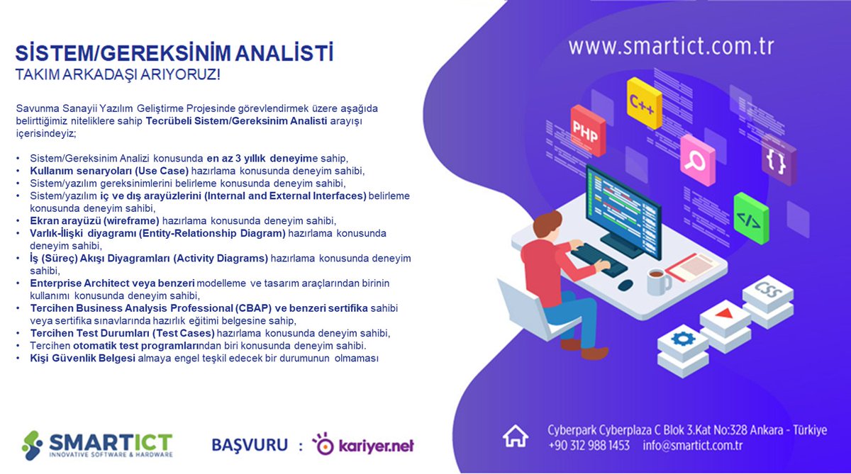 SmartICT Bilişim A.Ş. Yeni Takım Arkadaşını Arıyor !

Sistem/Gereksinim Analisti iş ilanımıza başvurularınızı bekliyoruz. 

Başvuru için: kariyer.net/is-ilani/smart…

#işilanı #gereksinimanalisti #işanalisti #işbaşvurusu #hiring #smartictbilisim #smartcity