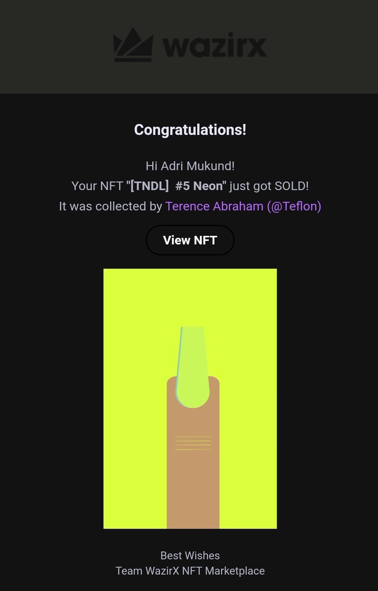 adrimukund's tweet photo. Thank you @ohTerrynosaurus for picking this up 😁 and with that said, the Neon Nails are sold out!
#nft #wazirx https://t.co/6GMizIKuep