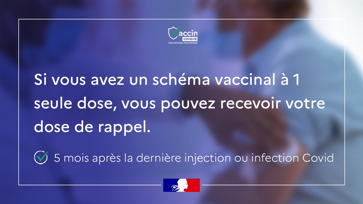 Sante_Gouv's tweet photo. #Vaccination #COVID19 | Les personnes qui ont un schéma vaccinal à 1 seule dose, peuvent également recevoir leur dose de rappel.
💉Prenez rdv dès maintenant sur https://t.co/7PqI0zzqLe ou directement auprès de votre professionnel de santé. https://t.co/msrW3b4CHl
