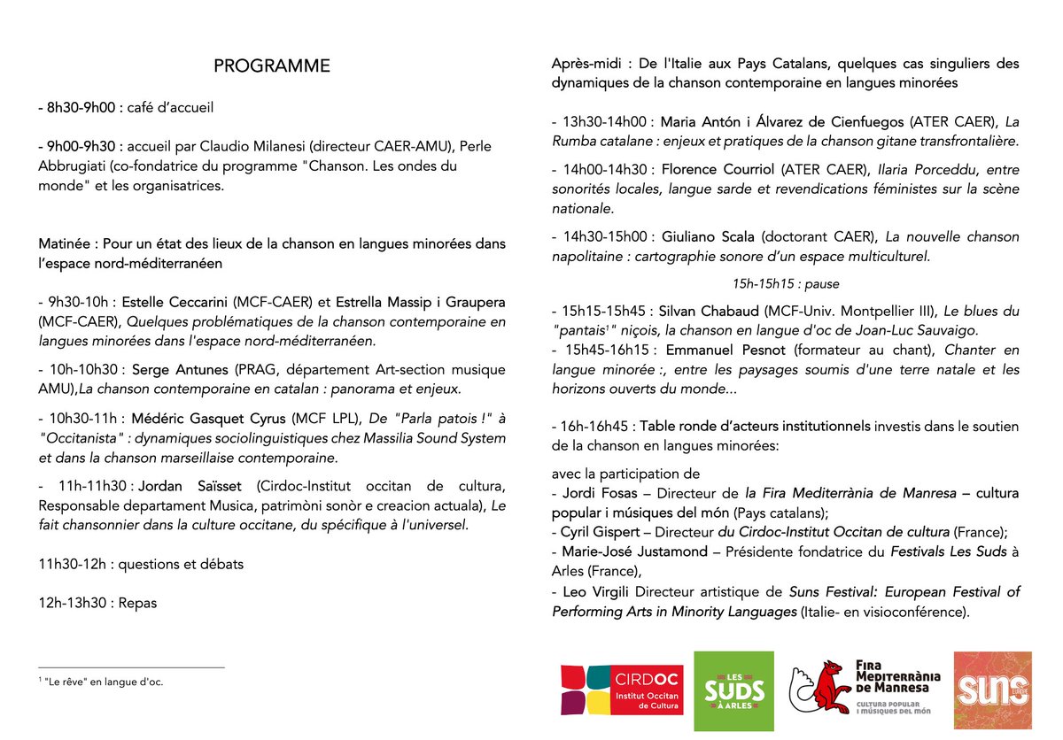 Journée d'étude

La chanson contemporaine en langues minorées, ancrage local et perspective multiculturelle

📅17 décembre 2021. 9h-18h.
📍@univamu

#XarxaLlull