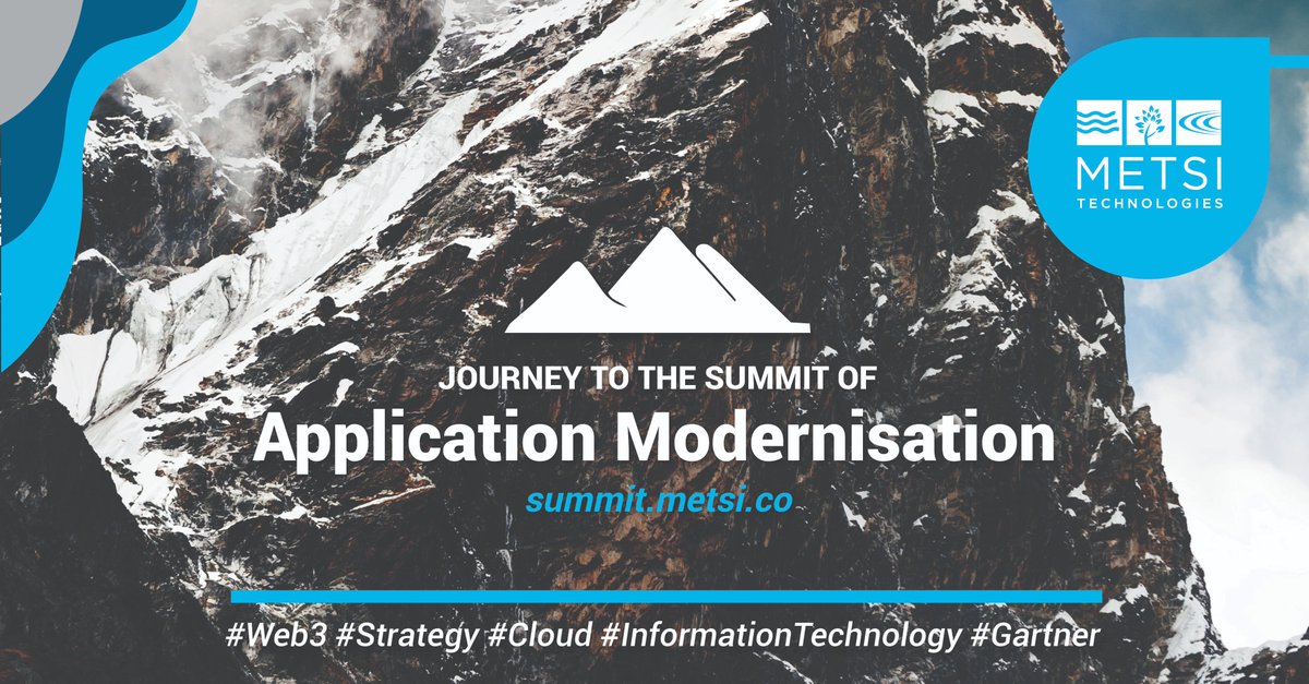 MetsiTech's tweet image. Application modernisation is key to your digital transformation journey⛰️ Read about our proven approach at summit.metsi.co, a unique Web 3.0 journey we created to showcase the different pathways to modernising legacy applications.

#ApplicationModernisation #Web3 #Cloud