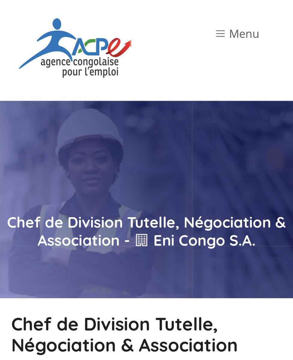 📢 Donnez vous une chance en postulant à travers ce lien acpe.cg/emplois/571/ au poste de Chef de Division Tutelle, Négociation &amp; Association;

Avant le 15 décembre 2021 

#EnsemblePourlEmploi 🖇💼
#ChezMoiAuCongo