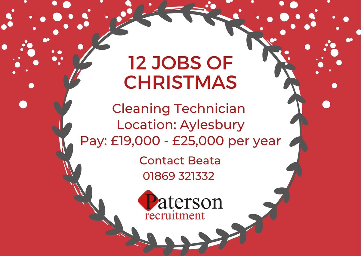 PatersonGroupUK's tweet photo. On day 7 we have a great opportunity for someone who enjoys cleaning and is looking for permanent work.

Cleaning Technician wanted in Aylesbury, full training provided.

Company van &amp; phone provided https://t.co/gncby0C1VY
#CleaningJobs https://t.co/aekdVoycNc