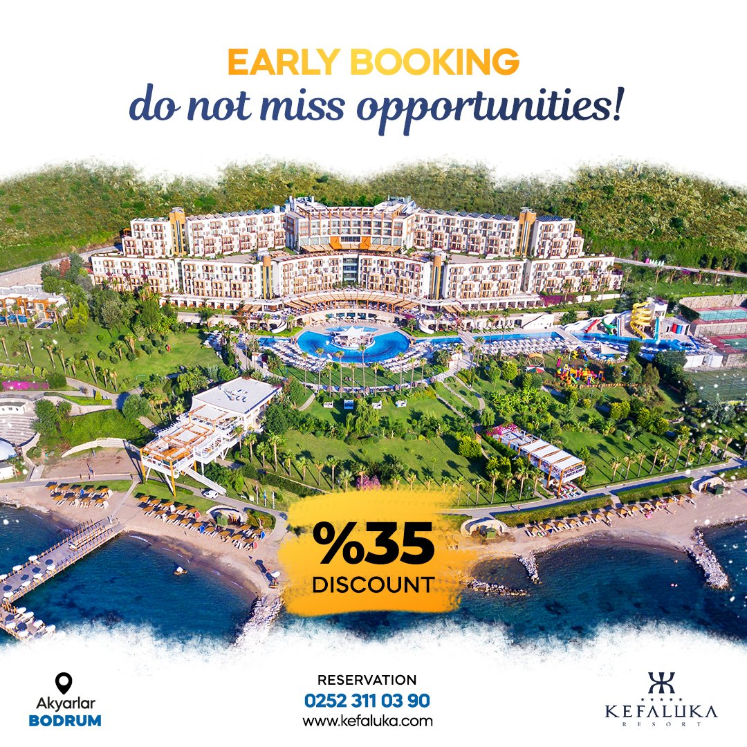 Do not miss the Early Reservation discount up to 35% in Kefaluka! Make your first moves for a dream vacation with discounted prices! 👉 bit.ly/31NydwR 

#kefalukaresort #kefaluka #earlybooking #summer2022 #bodrum #turkey #akyarlar #holiday