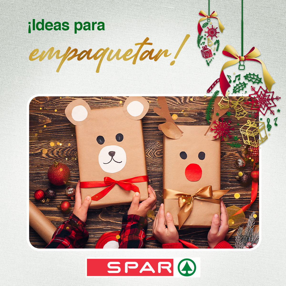 SparSureste's tweet photo. ¿Necesitas ideas originales y fáciles para envolver regalos?🎁¡Tenemos el truco! 👌Envuelve todos los regalos con la misma temática, por ejemplo, animales festivos 🦌, solo te llevará unos minutos y le dará un toque muy especial y personal 🥰.
#sparsureste #navidad https://t.co/wBFJlr8myV