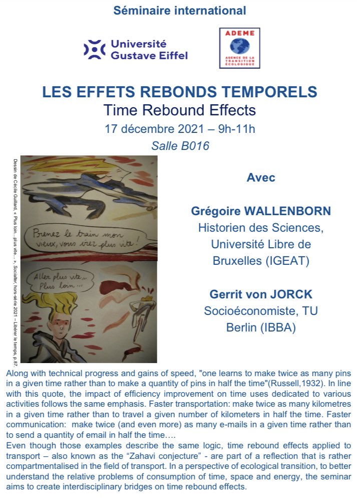 #Recommended | Online Seminar on temporal rebound effects ⏳

🗣 With Grégoire Wallenborn, Professor of History of Science and researcher, Gerrit von Jorck, Social Scientist and Emmanuel Munch, Researcher in Chrono-Urbanism. 

More info and registration: docs.google.com/forms/d/e/1FAI…