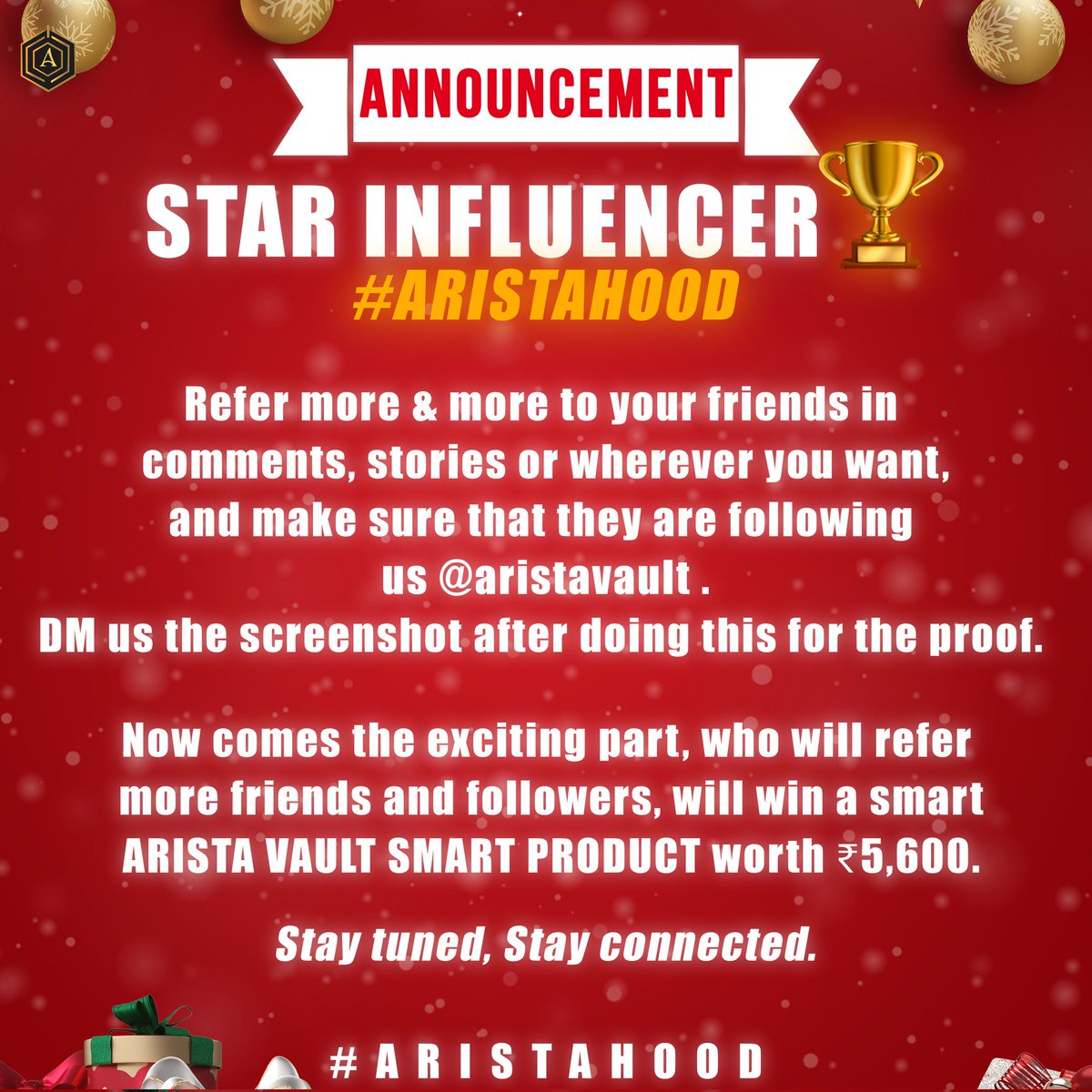 aristavault's tweet photo. We are very happy to announcing that we are giving a Star Influencer Prize to a person who will Influence more people to follow us @aristavault. https://t.co/9f9ktKn6jS