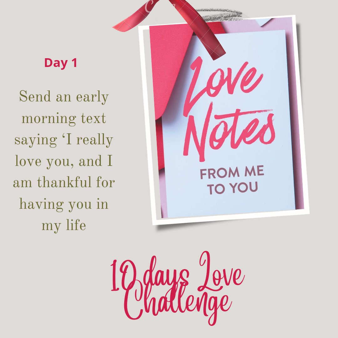 BukolaBeejay's tweet photo. Day 1: Send an early morning text saying ‘I really love you, and I am thankful for having you in my life– I cannot imagine a world without you in it’. (feel free to add more, but short and precise will be beautiful).
#lovechallenge #10daysoflove https://t.co/f7xGlgaEL9