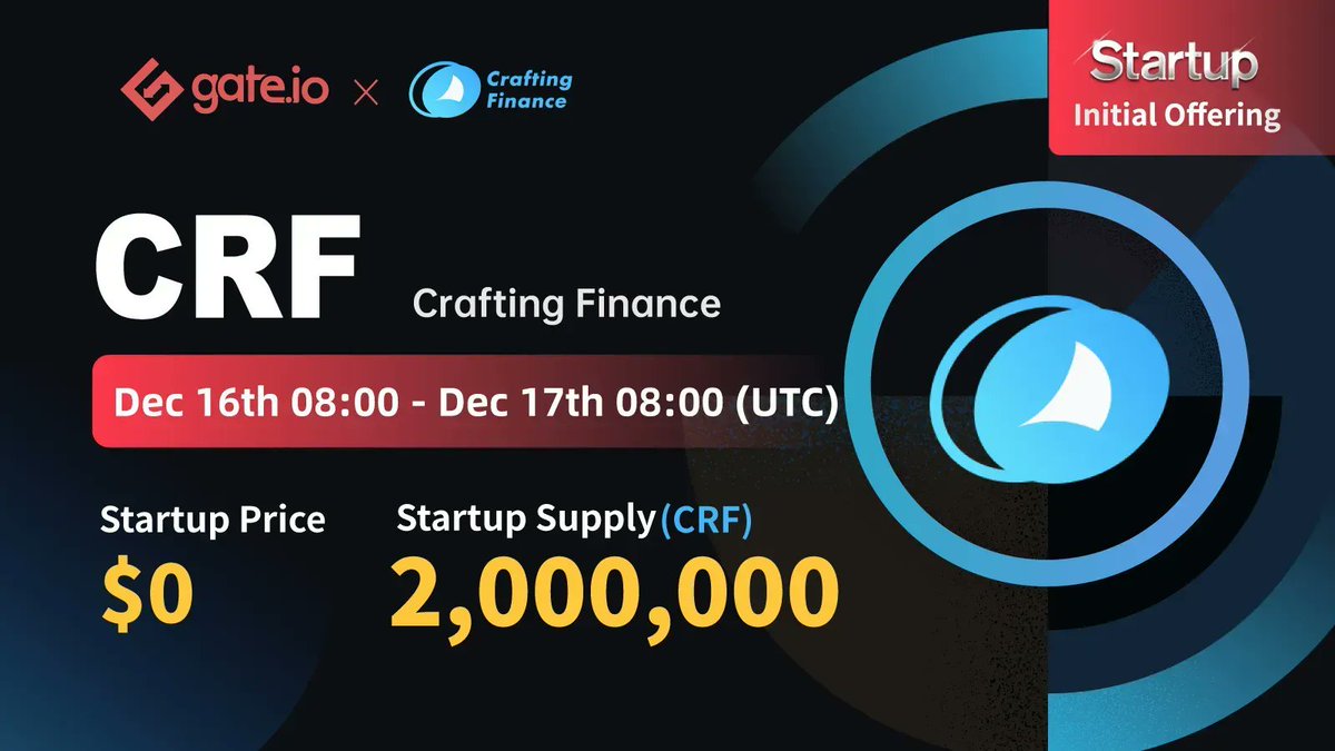 Gate.io (@gate_io) on Twitter photo Gate.io Startup Initial Free Offering: <a href="/CraftingFinance/">Crafting Finance</a>
Duration: 08:00, Dec 16th- Dec 17th(UTC)
🧧30 lucky users will receive 80 $CRF each🧧
➡️Follow @gate_io
➡️Like & RT
Participate: gate.io/en/startup/347…
Details: gate.io/article/24282/…
#Gateio Gate.io Startup Initial Free Offering: <a href="/CraftingFinance/">Crafting Finance</a>
Duration: 08:00, Dec 16th- Dec 17th(UTC)
🧧30 lucky users will receive 80 $CRF each🧧
➡️Follow @gate_io
➡️Like & RT
Participate: gate.io/en/startup/347…
Details: gate.io/article/24282/…
#Gateio