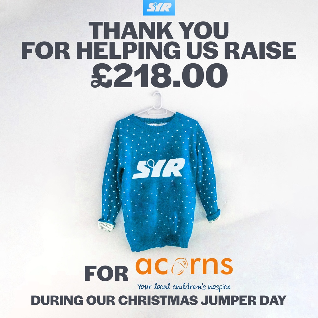 syrclean's tweet photo. Thanks to all staff for helping us raise ยฃ218 for local charity Acorns Children's Hospice for Christmas Jumper Day.
#SYR #syrclean #syrcleaning #clean #cleaning https://t.co/370d5m7MqR