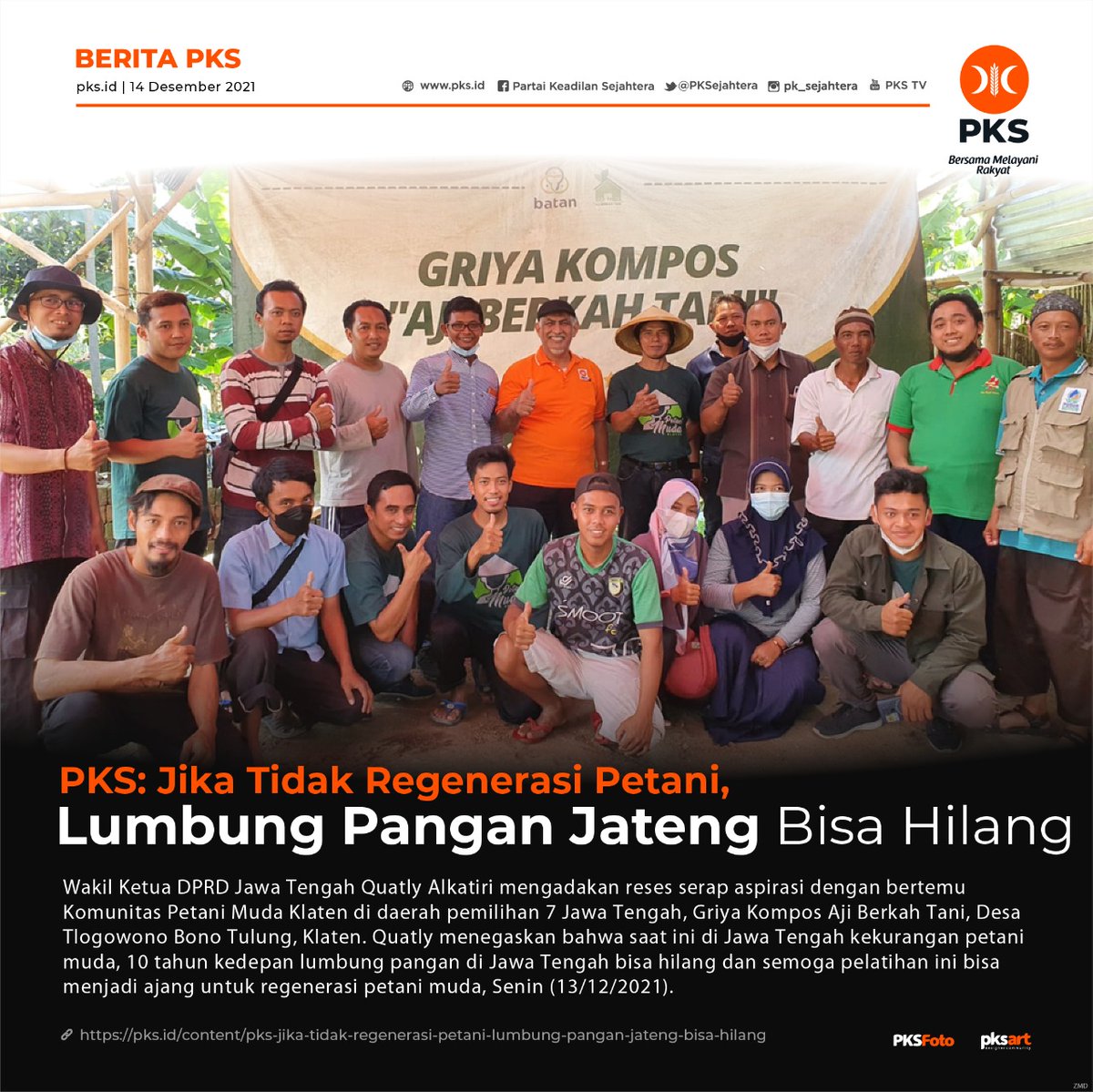 PKSejahtera's tweet photo. Jika Tidak Regenerasi Petani, Lumbung Pangan Jateng Bisa Hilang. "Saat ini di Jawa Tengah kekurangan petani muda, 10 tahun kedepan lumbung pangan di Jawa Tengah bisa hilang," ~ @QuatlyAlkatiri @PKSjateng 
https://t.co/qeqhpcUJgd https://t.co/lldBh00w06
