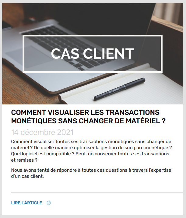 Comment visualiser toutes ses transactions monétiques sans changer de matériel ? Comment optimiser la gestion de son parc monétique ? #paiement

 Découvrez comment nous avons tenté de répondre à toutes ces questions au travers d'un cas client.

🔴urlr.me/JpxB3/