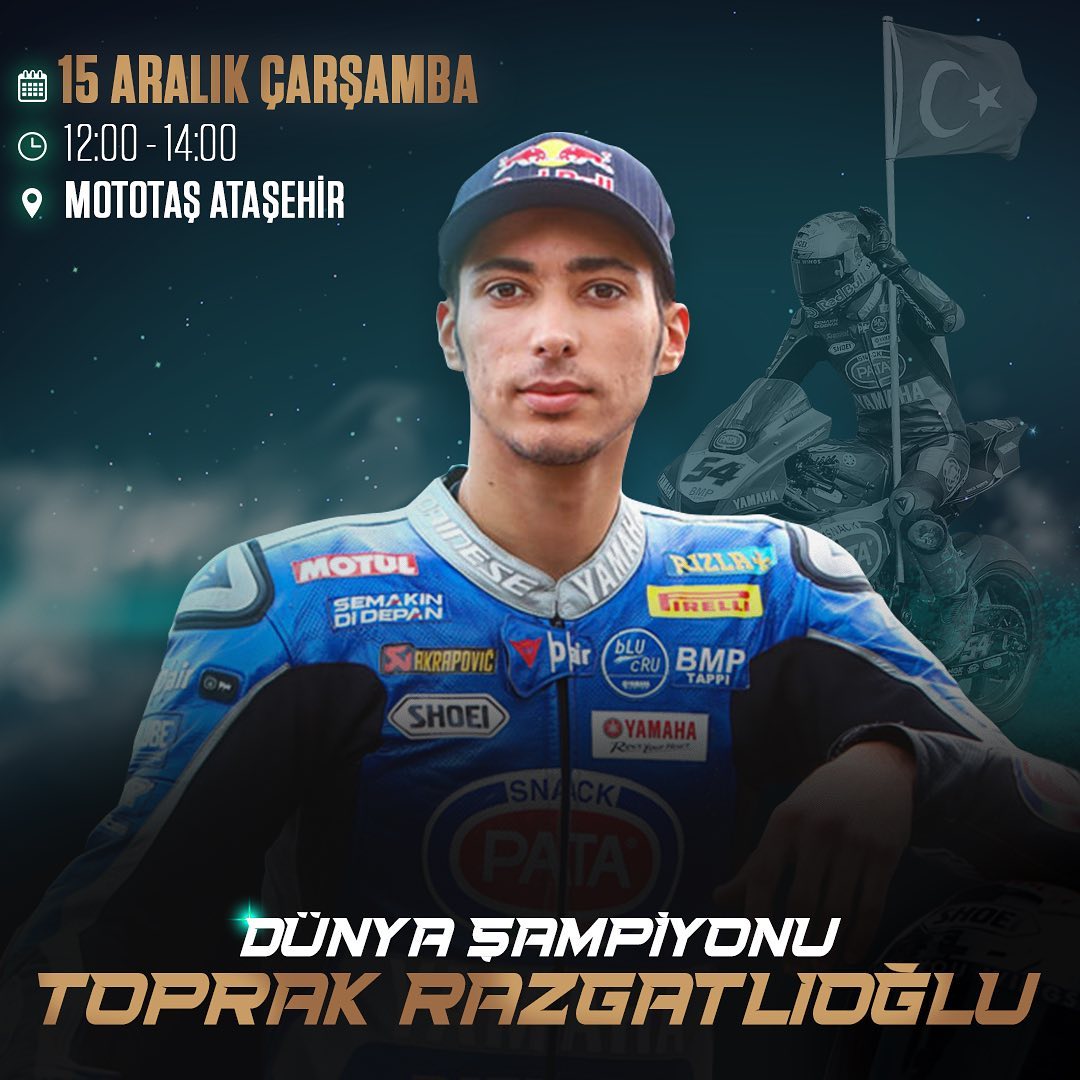 15 Aralık Çarşamba günü 12:00-14:00 saatleri arasında Mototaş Ataşehir mağazasında imza gününde sizlerle buluşuyorum 🇹🇷 <a href="/MototasAS/">Mototas</a>
#worldsbk #toprakrazgatlıoğlu #mototaş