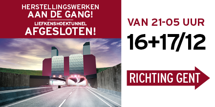 Liefkenshoektun's tweet photo. OPGELET! Op 16 &amp; 17 december zijn er herstellingswerken gepland in de tunnel. De tunnelkoker richting Gent zal dan telkens volledig worden afgesloten voor alle verkeer tussen 21 en 5 uur. Meer info op https://t.co/CmkqqF9yyD. https://t.co/akTZUvbB91