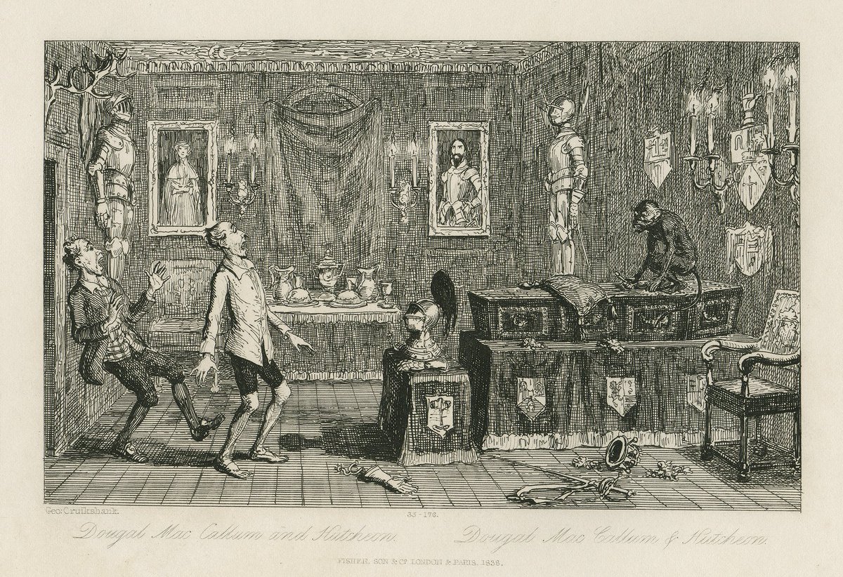 OpenEdEdinburgh's tweet photo. For #WorldMonkeyDay enjoy this engraving by Cruikshank of a scene from Scott's Redgauntlet from @CRC_EdUni
MacCallum & Hutcheon are startled by an apparition on Regauntlet's coffin which turns out to be Sir Robert's pet monkey.
#OER CC BY #EdinburghsTreasures #OpenMonkeys https://t.co/qQXl5zgCtk
