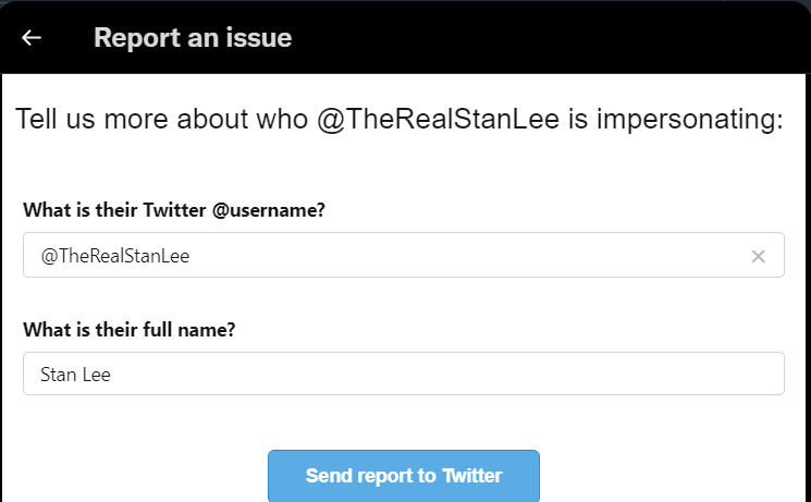 fraycore's tweet photo. @TheRealStanLee Since Stan Lee cannot defend himself here, I figured best to report that he is being impersonated. https://t.co/O7n23ChOkS