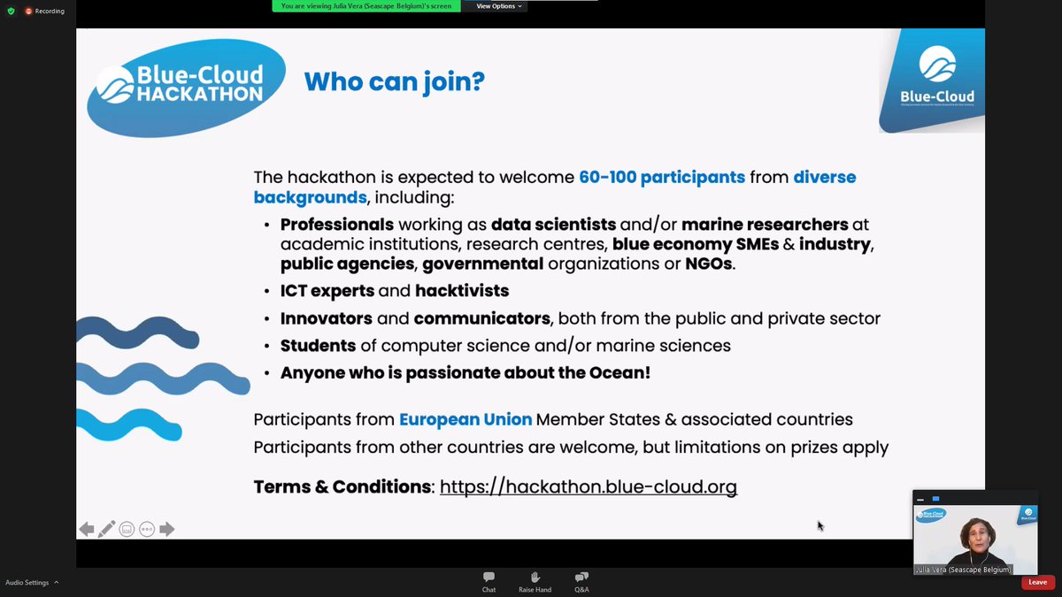 AtlanticYouth's tweet image. Whaaaaat!!!! a #Hackathon !!! are we dreaming !!
We're excited to hear Julia Vera introducing the Blue-Cloud Hackathon, which will address some tough challenges.

Register here 👉 hackathon.blue-cloud.org

Join us in making the world a blue place!!