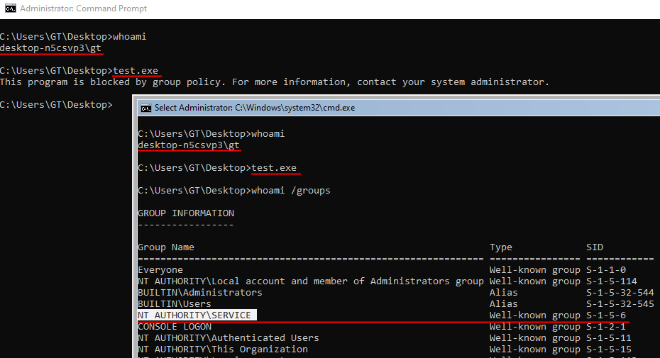 TIL: "NT AUTHORITY\SERVICE" (S-1-5-6) in the token makes the process totally invisible for AppLocker. Both for auditing, and for blocking. 🤔