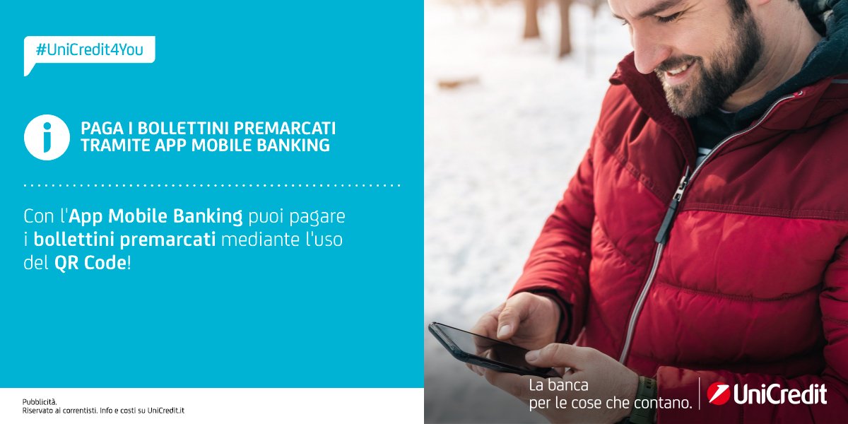 UniCredit_IT's tweet photo. #UniCredit4You: con l'#AppMobileBanking di #UniCredit è possibile pagare i bollettini premarcati mediante l'uso del QR Code! Scopri come: https://t.co/EG93WB4PhW. https://t.co/vvqmtQHOAH
