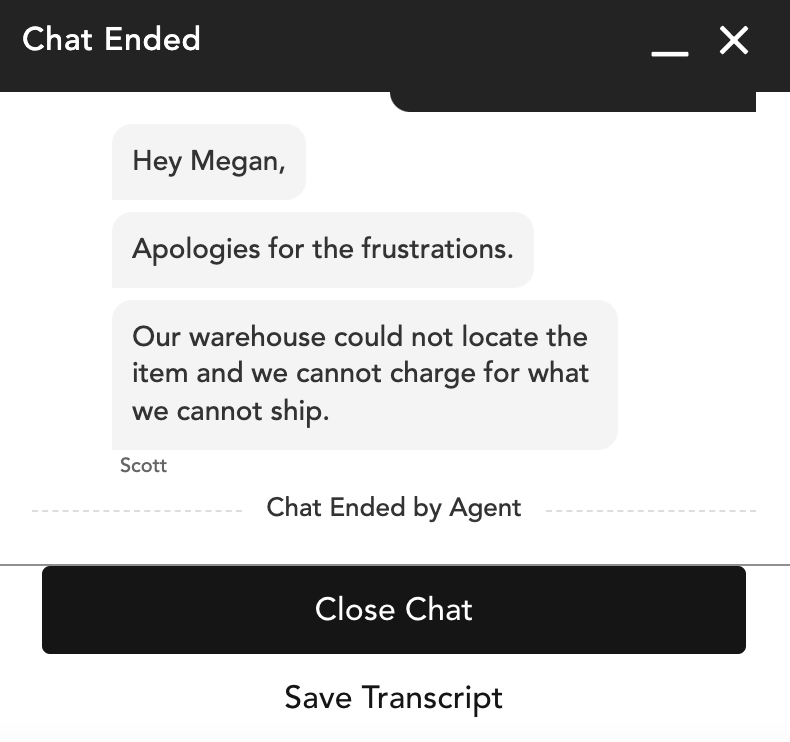 MeganMFallon's tweet photo. .@Bonobos this is not the kind of customer service that results in repeat customers. I asked a question, "scott" answered and immediately ended the chat. Why suggest via email to live chat with someone if you aren't able to chat? Disappointing esp bc this was re: a xmas present. https://t.co/HFn5hUPJQe