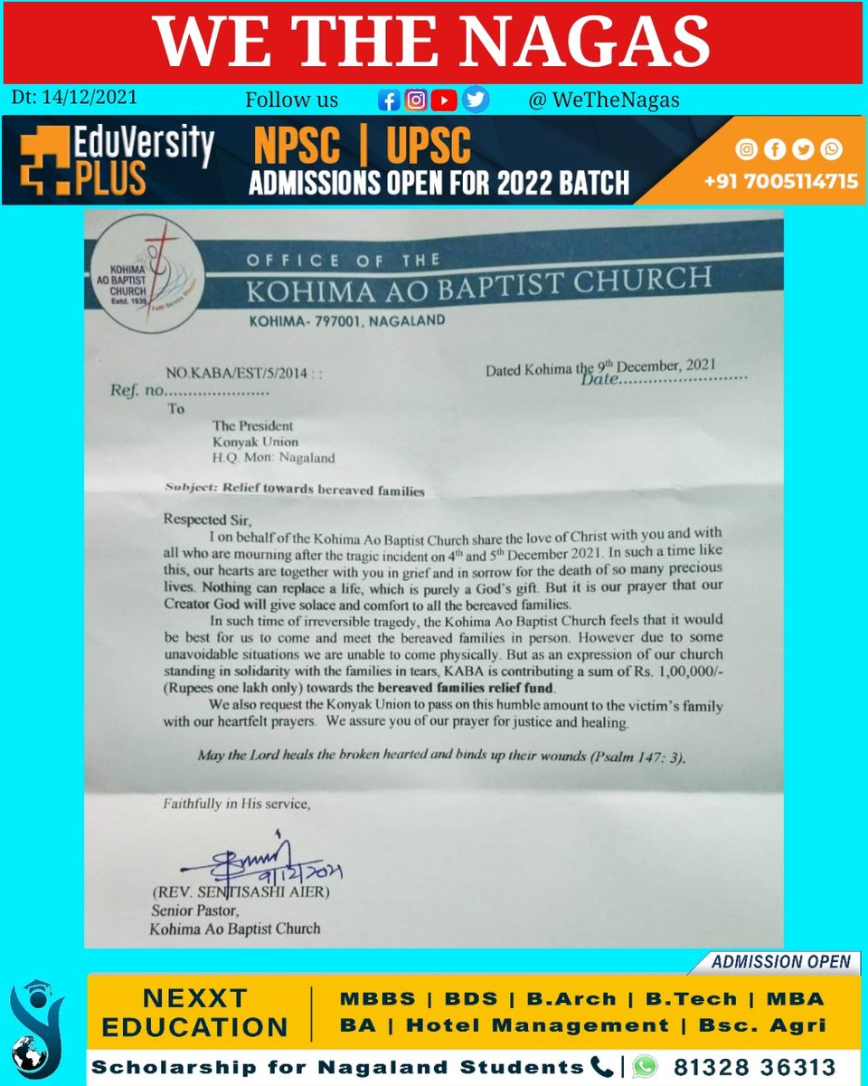 WeTheNagas's tweet photo. Relief towards bereaved families by Kohima Ao Baptist Church.

Follow @wethenagas &amp; share News around you:
👉 WhatsApp: +919862025537
👉 E-Mail: wethenagas06@gmail.com
👉 DM, Hashtag or tag @wethenagas
#Nagaland #WeTheNagas #Dimapur #Kohima https://t.co/KmktHIjRAL